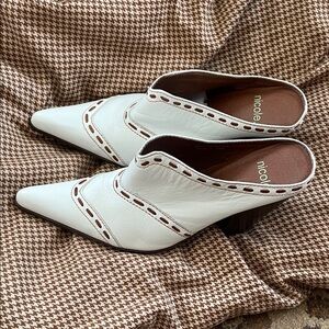 Nicole White and Brown Women's Mules